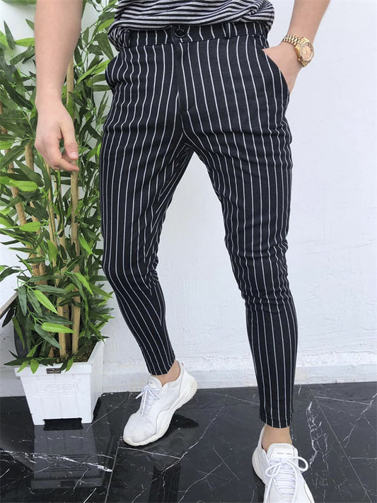 Men's Skinny Trousers Chinos Chino Pants Pocket Stripe Comfort Breathable Outdoor Daily Going out Fashion Streetwear Black Navy Blue