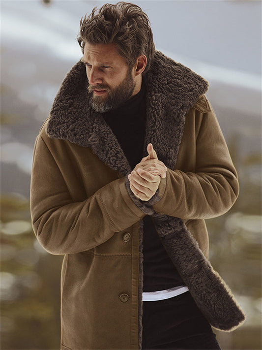 Men's Fall and Winter New Fur One Coat in The Long Tweed Jacket