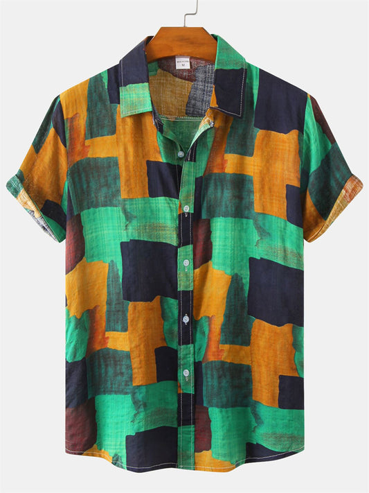 Men's Floral Short-sleeved Shirt Youth Men's Men's Shirts Spring and Summer New Short-sleeved Loose Type Lapel Shirt