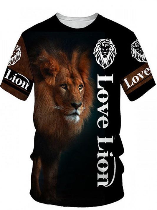 Men's Lion King 3D Digital Printing T-shirt Summer New Round Neck Short-sleeved Clothes Casual Animal Pattern T-shirt
