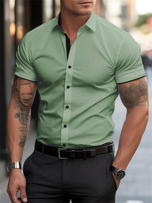 New Arrival Men’s Short-Sleeve Fitness Shirt Summer Sports Color-Block Casual Shirt
