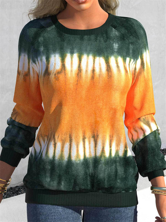 Autumn Women's Tie-Dye Print Top New Crew Neck Long Sleeve Relaxed Sweatshirt