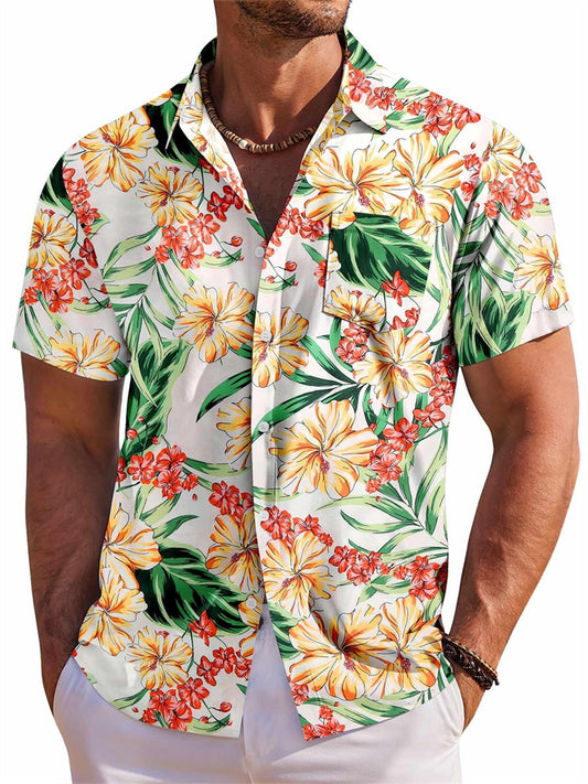 Men's Beach Vacation Casual Fashion Hawaiian 3D Print Short-Sleeve Shirt