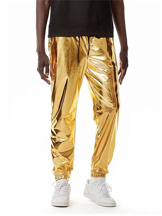 Men's Joggers Trousers Casual Pants Sequin Pants Drawstring Elastic Waist Shiny Metallic Solid Color Full Length Club Nightclub Disco Lights Casual Trousers Loose Fit Black Silver Micro-elastic