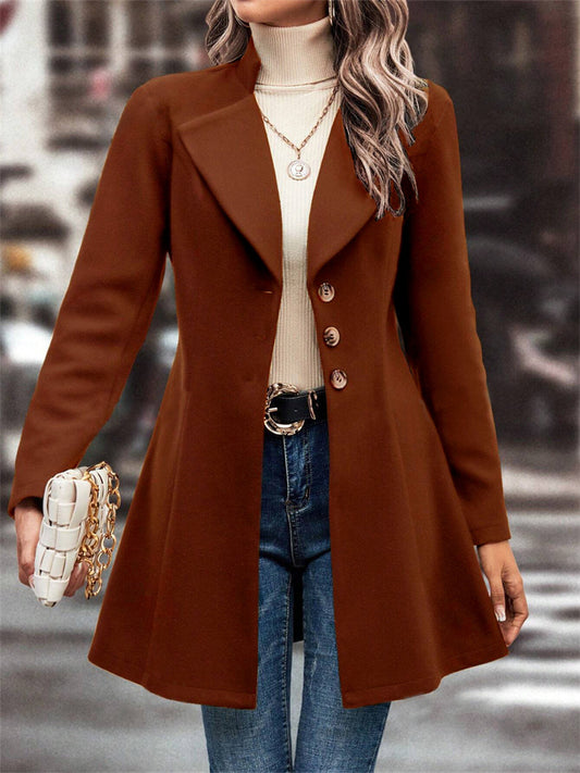 New Women's Fall and Winter Lapel Slim Tweed Solid Color Fashion Temperament Coat