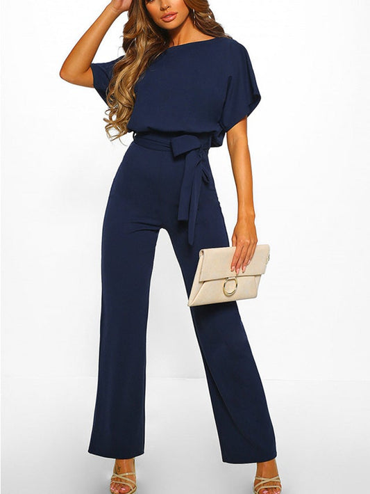 Button Lace-up Short-sleeved Jumpsuit