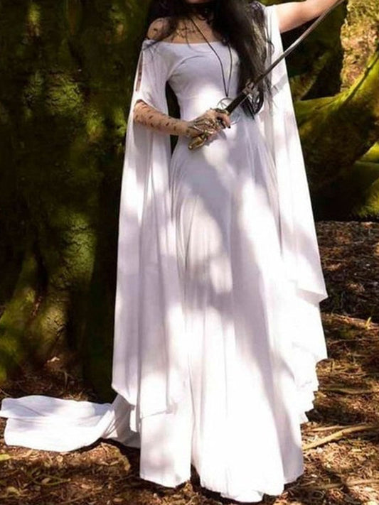 Party Long Sleeve Round Neck Belt Ladies Dress White Dresses