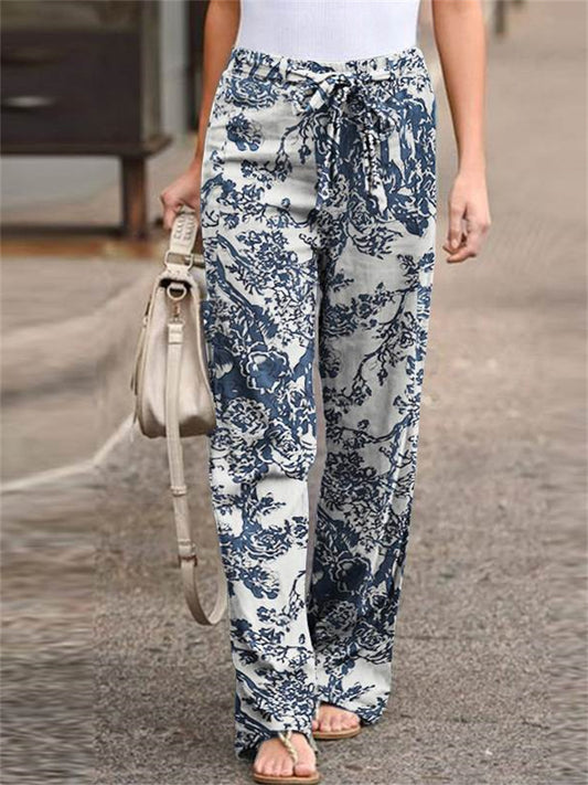Women's Models Printed Cotton Linen Casual Comfortable Elastic Waist Vintage Pants