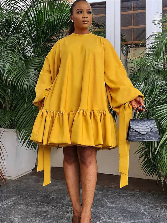 Women's Party Dress Knee Length Dress White Purple Yellow 3/4 Length Sleeve Pure Color Ruffle Fall Winter Stand Collar Party Stylish Elegant Loose Fit 2022 S M L XL XXL XXXL