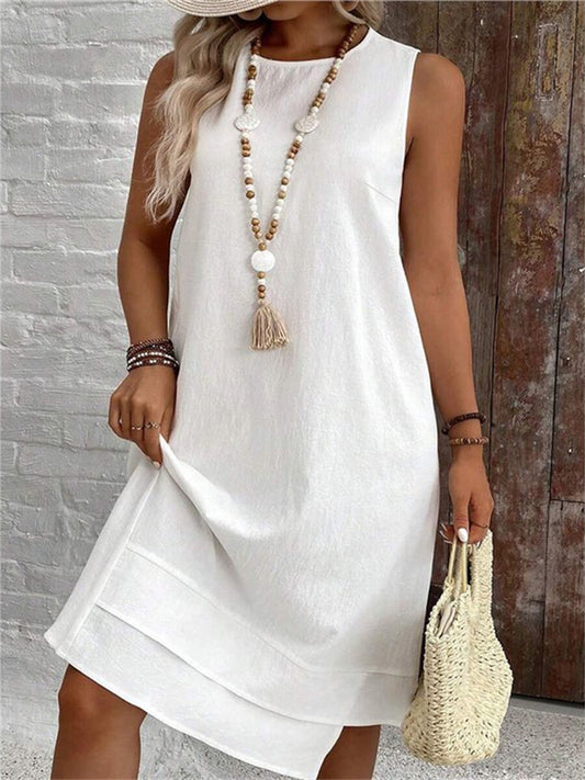 Women's New Arrival Dress Crew Neck Solid Color Sleeveless Summer Dress