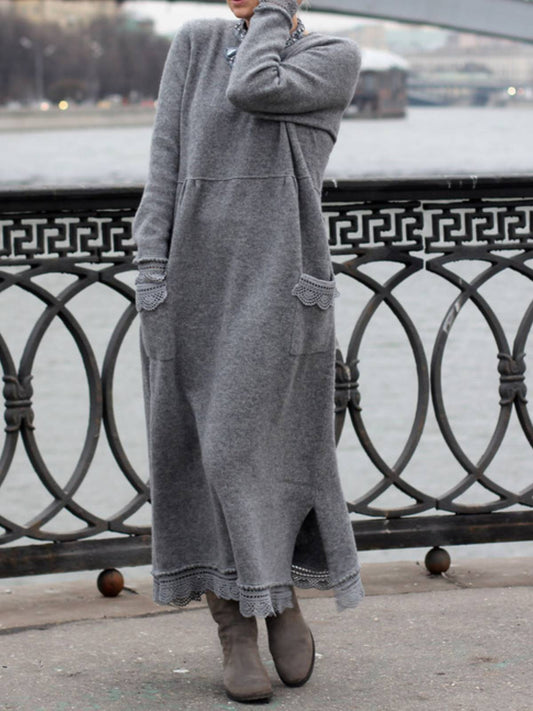 Women‘s Sweatshirt Dress Winter Dress Long Dress Maxi Dress Black Purple Army Green Light gray Dark Gray Red Long Sleeve Ruffle Pocket Winter Fall Turtleneck Stylish Casual Modern Fall Dress S M L XL