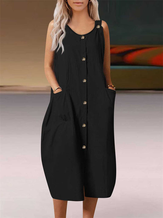 Summer Women's Solid Color Loose Comfortable Casual Cardigan Straps Dress