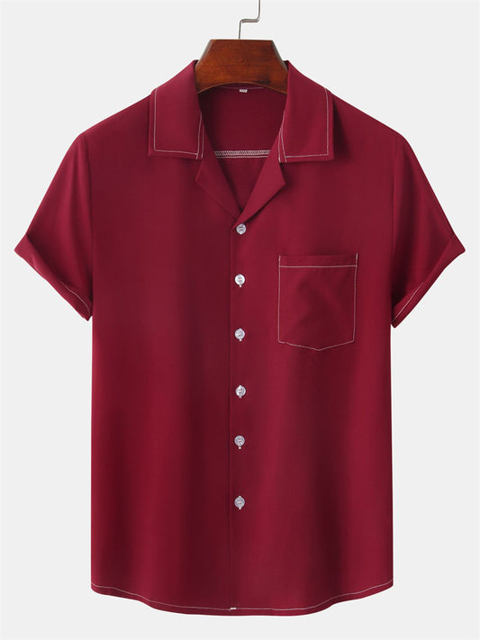Men's Summer Lapel Solid Color Single-breasted Pockets Loose Short-sleeved Men's Linen Shirt Men's Cardigan