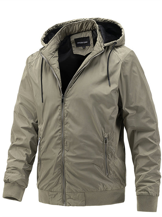 Men's Spring and Autumn Removable Hooded Jacket Casual Sports Thin Cotton Solid Color Coat Trend Men's Clothing