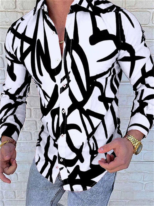 Explosive Collar 3D Printing Casual Slim Type Long Sleeve Shirt Multicolor Fashion Urban Cardigan Tops