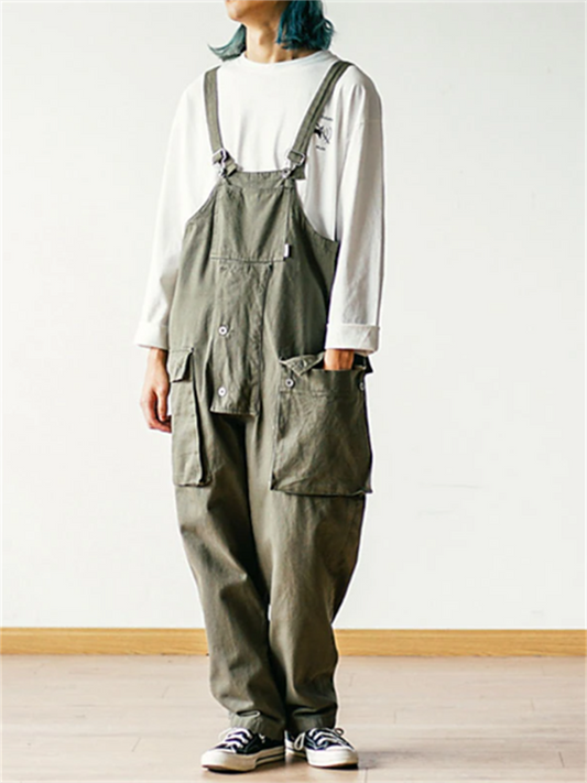 Men's Trousers Work Pants Overalls Rompers Classic Multi Pocket Plain Comfort Outdoor Full Length Casual Daily Streetwear Retro Vintage ArmyGreen Black