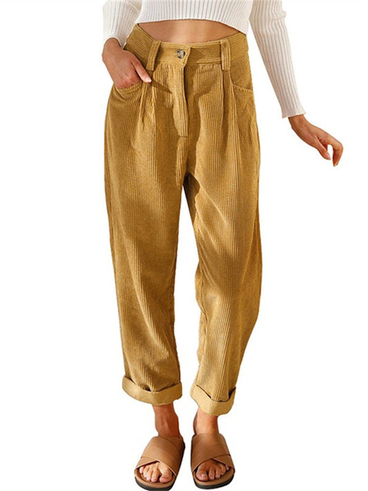 Autumn New Women's High-waisted Casual Pants Solid Color Corduroy Loose Straight Pants