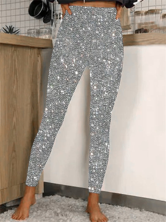 Women's New Fashion Leggings Stretch Sequined Casual Outerwear Pants
