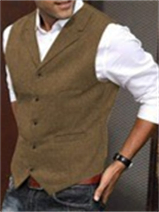 Men's Business Suit Vest Fashion British Retro Herringbone Undershirt Casual Workwear Slim Vest