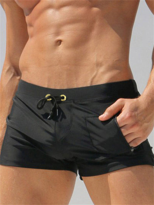 New Men's Swimming Trunks Flat Corner Quick-drying Beach Pants Swimsuit Vertical Pocket Swimming Trunks