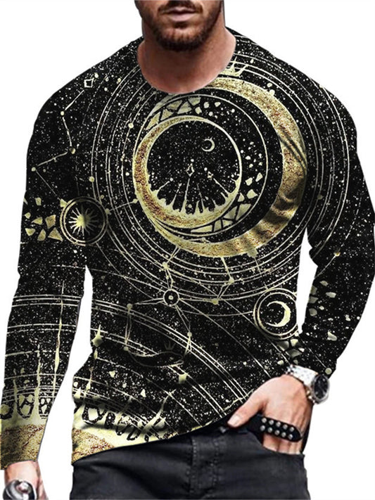 Men's Fall 3D Print Casual Fashion Crew Neck Long Sleeve T-Shirt