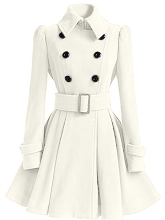Women's Coat Daily WorkWear Winter Fall Long Coat Regular Fit Elegant & Luxurious Jacket Long Sleeve With Belt Black Gray