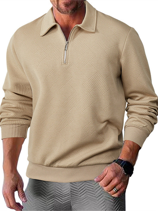 New Spring and Autumn Men's Long-sleeved Half-zip Jacquard Turn-down Collar Sweatshirt