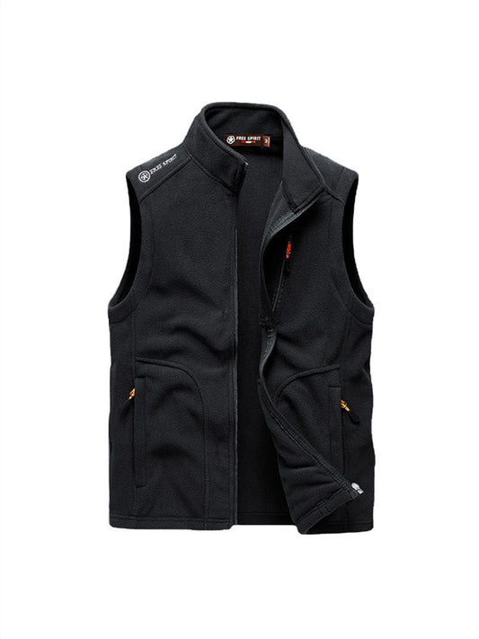 Rocker Fleece Vest Men's Fall and Winter Sleeveless Fleece Jacket Handsome Solid Color Warm Undershirt Shoulders Large Size Outdoor Mountaineering Clothing