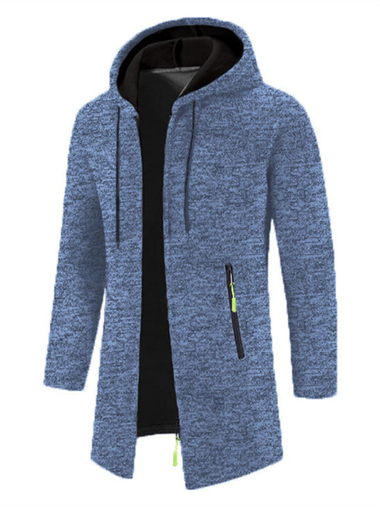 Men's Hooded Mid-Length Lightweight Fleece Oversized Sweater Jacket Knit Cardigan