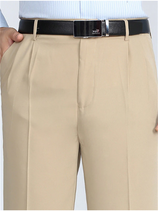 Men's Dress Pants Trousers Pleated Pants Zipper Pocket Straight Leg Plain Comfort Breathable Ankle-Length Wedding Office Work Fashion Chic & Modern Gray Green Smoky gray Micro-elastic