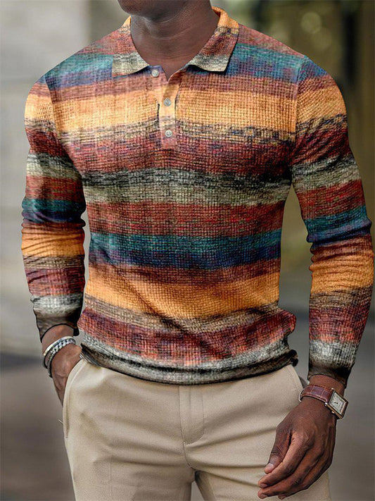 Men's Polo Shirt Golf Shirt Waffle Polo Shirt Graphic Turndown Red Blue Purple Orange Green 3D Print Outdoor Street Long Sleeve Button-Down Print Clothing Apparel Fashion Basic Casual Breathable