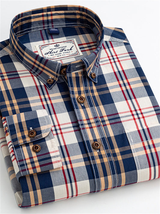 Men's Dress Shirt Plaid Shirt Button Down Shirt Collared Shirt A B C Long Sleeve Plaid / Check Turndown Spring & Fall Wedding Work Clothing Apparel Button-Down