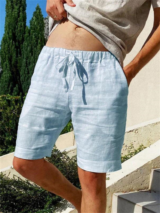 Men's Summer Loose Cotton Linen Thin Breathable Solid Color Five Sports Casual Shorts S-5XL