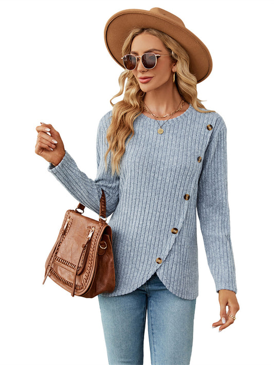 Women's New Fall and Winter Long-sleeved Round Neck Tulip Hem Bottoming Shirt T-shirt