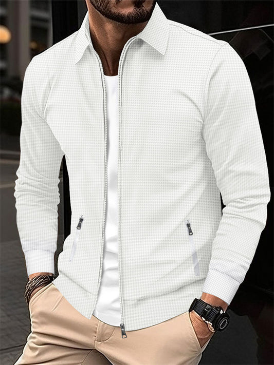 Jacket Men's Spring and Fall Waffle Zipper Pockets Lapel Slim Cardigan Men's Jacket