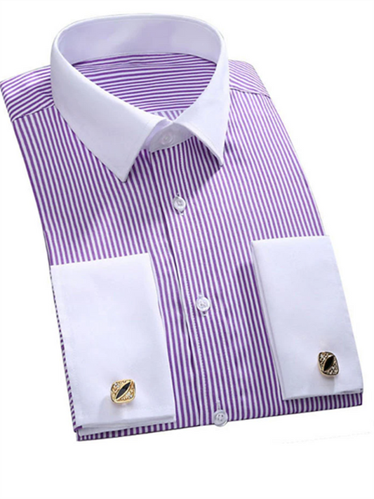 Men's Dress Shirt Black White Sky Blue Long Sleeve Striped Turndown Spring Fall Wedding Work Clothing Apparel