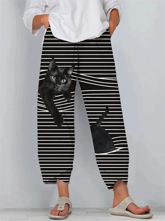 Summer European & American New Arrival 3D Printed Women's Fashionable Loose-Fit Cropped Printed Pants 1