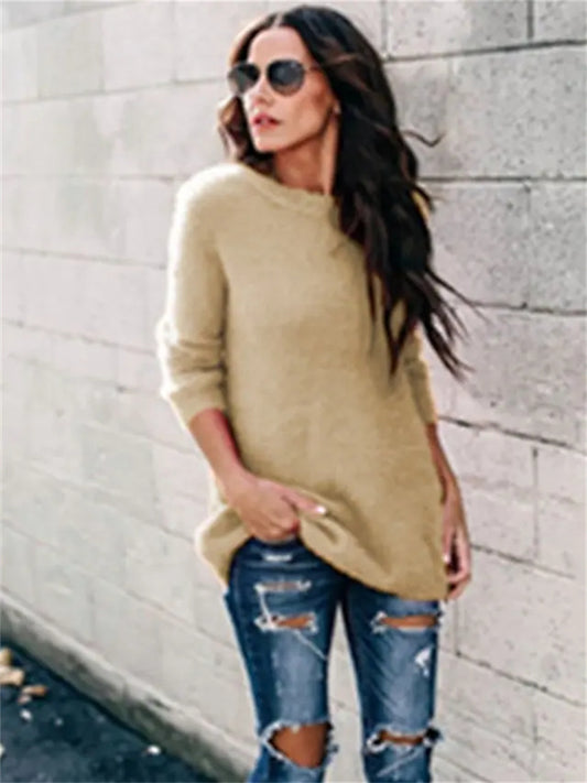 Women's Pullover Sweater Jumper Fuzzy Knit Tunic Thin Solid Color Crew Neck Basic Casual Daily Going out Winter Fall Blue Pink S M L