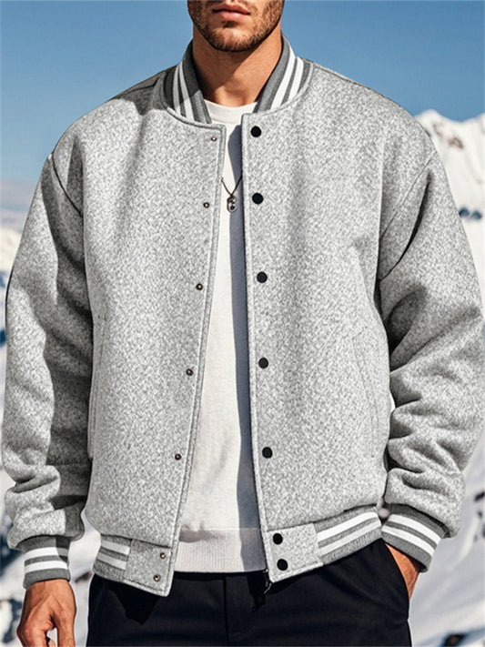 Men's Fall/Winter Fleece American Retro Baseball Jacket Casual Stand-up Collar Outerwear