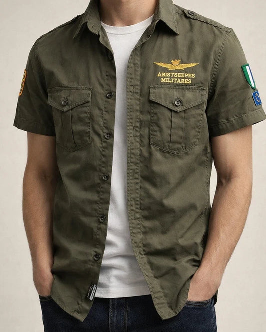 Air Force One Cotton Men's Short Sleeve Shirt Military Green Shirt Embroidered Shirt Men's Half Sleeve | JRSEE:222a87ab-510e-4232-bab7-9202d743a182