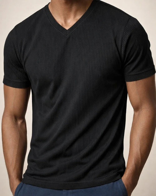 American-Style Relaxed Fit Men's Corduroy V-Neck Short Sleeve T-Shirt | JRSEE:32ae0dc9-b2b4-4c74-bf57-4471c4b1c920