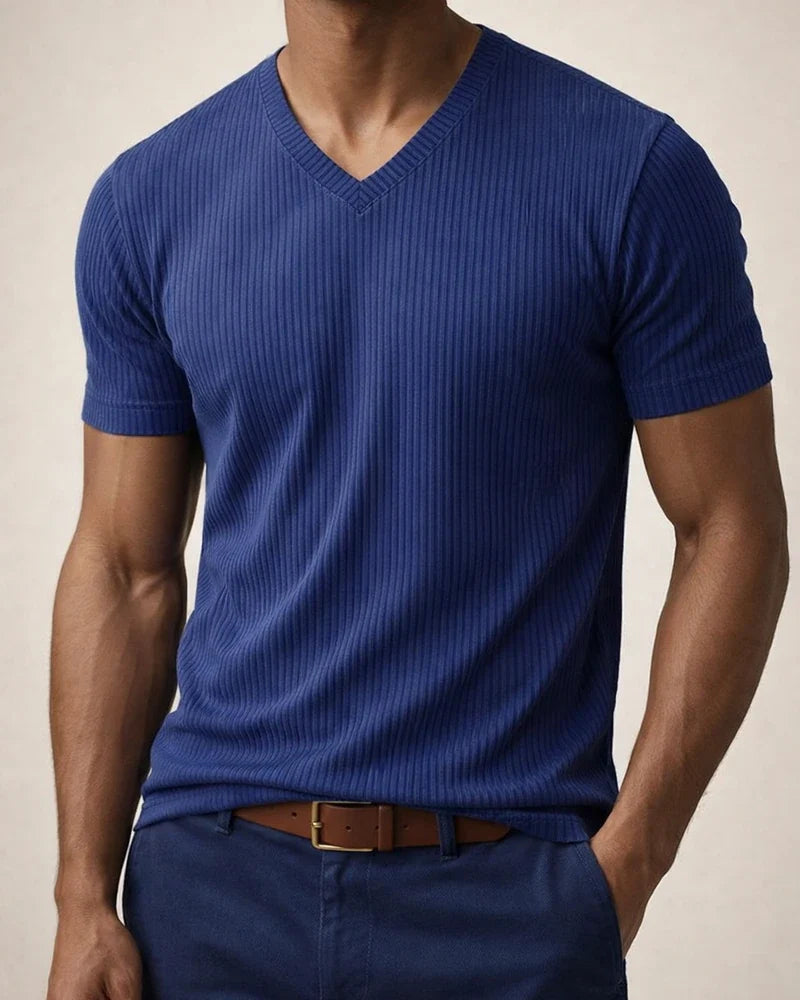 American-Style Relaxed Fit Men's Corduroy V-Neck Short Sleeve T-Shirt | JRSEE:01b69ea3-edff-4d87-8058-6317de573aa4