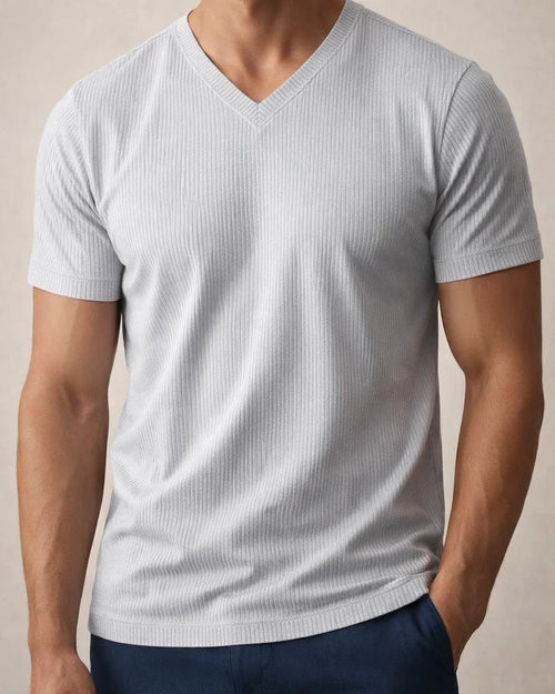 American-Style Relaxed Fit Men's Corduroy V-Neck Short Sleeve T-Shirt | JRSEE:f3c71ac6-b392-47e2-9e52-c0f9348d67eb