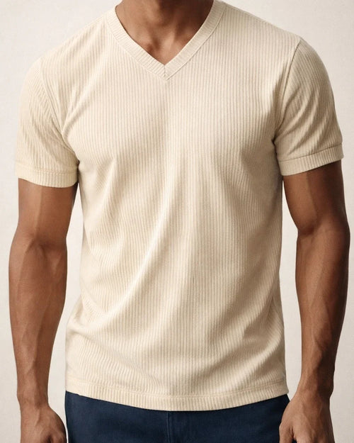 American-Style Relaxed Fit Men's Corduroy V-Neck Short Sleeve T-Shirt | JRSEE:e7e91280-9166-475b-bcf1-5003639cbc87