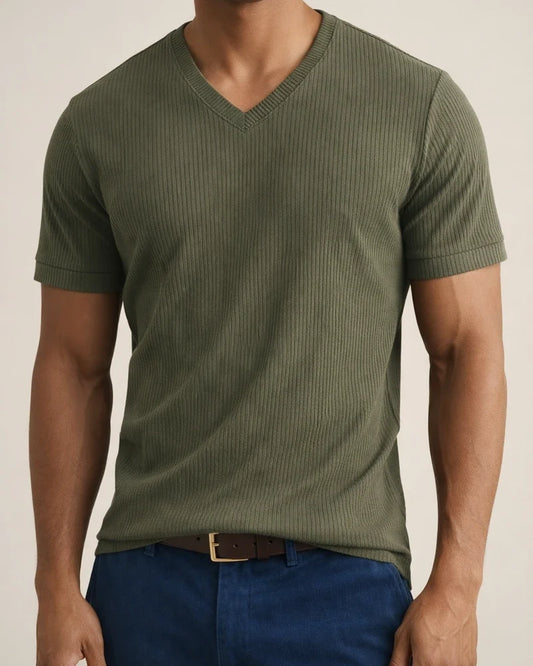 American-Style Relaxed Fit Men's Corduroy V-Neck Short Sleeve T-Shirt | JRSEE:cddc41d2-6283-412f-b927-41abda4fdbe2