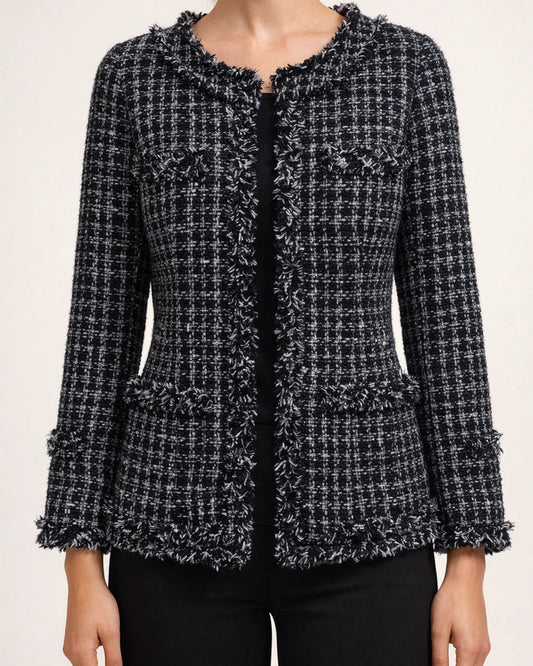 Autumn And Winter Black and White Plaid Tweed Coat Women | JRSEE:294b2ca7-f4ff-4382-85bd-ef12c6384390