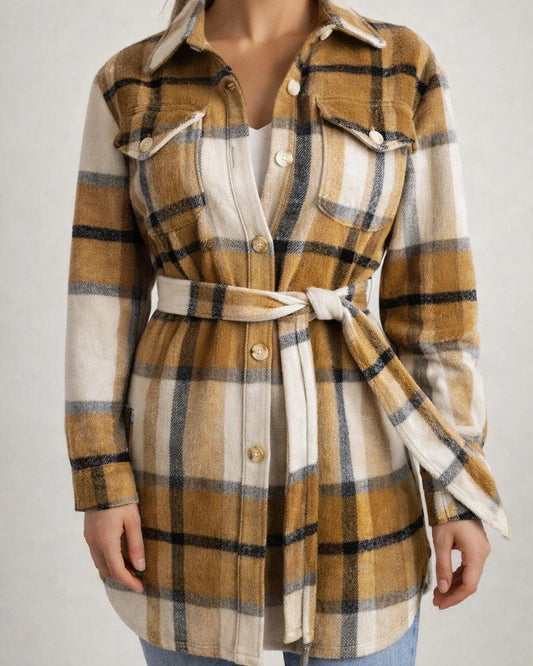 Autumn and Winter Casual Color Collision Plaid Lapel Long-sleeved Belted Thickened Tweed Jacket Explosive Women's Clothing | JRSEE:0982491a-76a3-4985-b837-3a0f2b941ead