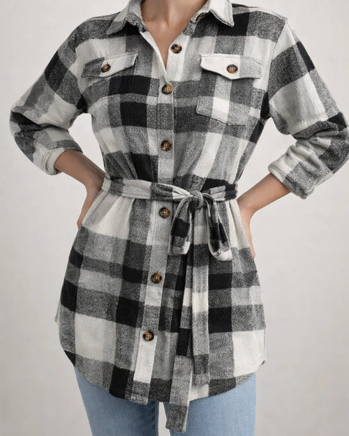 Autumn and Winter Casual Color Collision Plaid Lapel Long-sleeved Belted Thickened Tweed Jacket Explosive Women's Clothing | JRSEE:7c655da9-663f-4eb0-b672-2e4d21b739f2