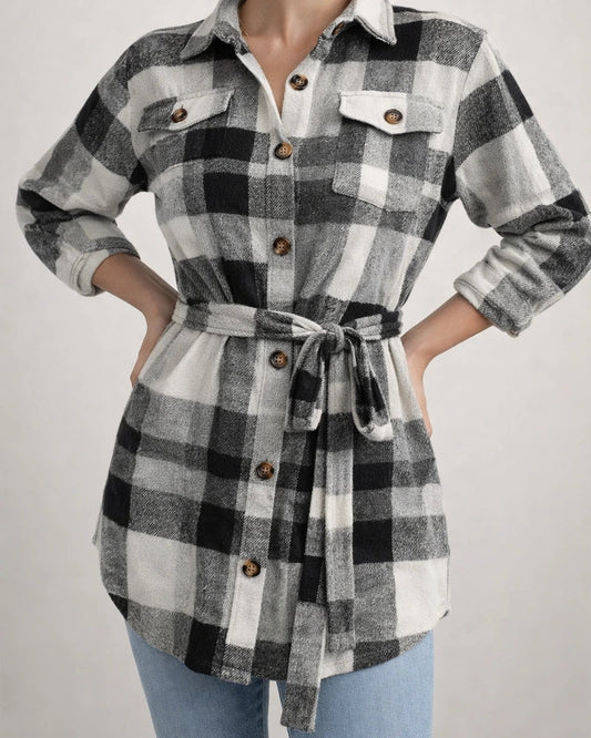 Autumn and Winter Casual Color Collision Plaid Lapel Long-sleeved Belted Thickened Tweed Jacket Explosive Women's Clothing | JRSEE:7c655da9-663f-4eb0-b672-2e4d21b739f2