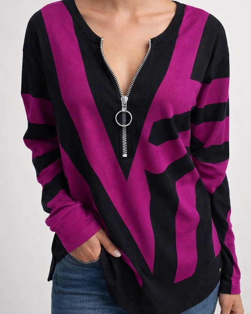 Autumn and Winter Explosion Models Women's V-neck Zipper Personalized Printing Women's Long-sleeved Women's Sweater | JRSEE:af4985fe-109f-4878-a5e3-9464be986206